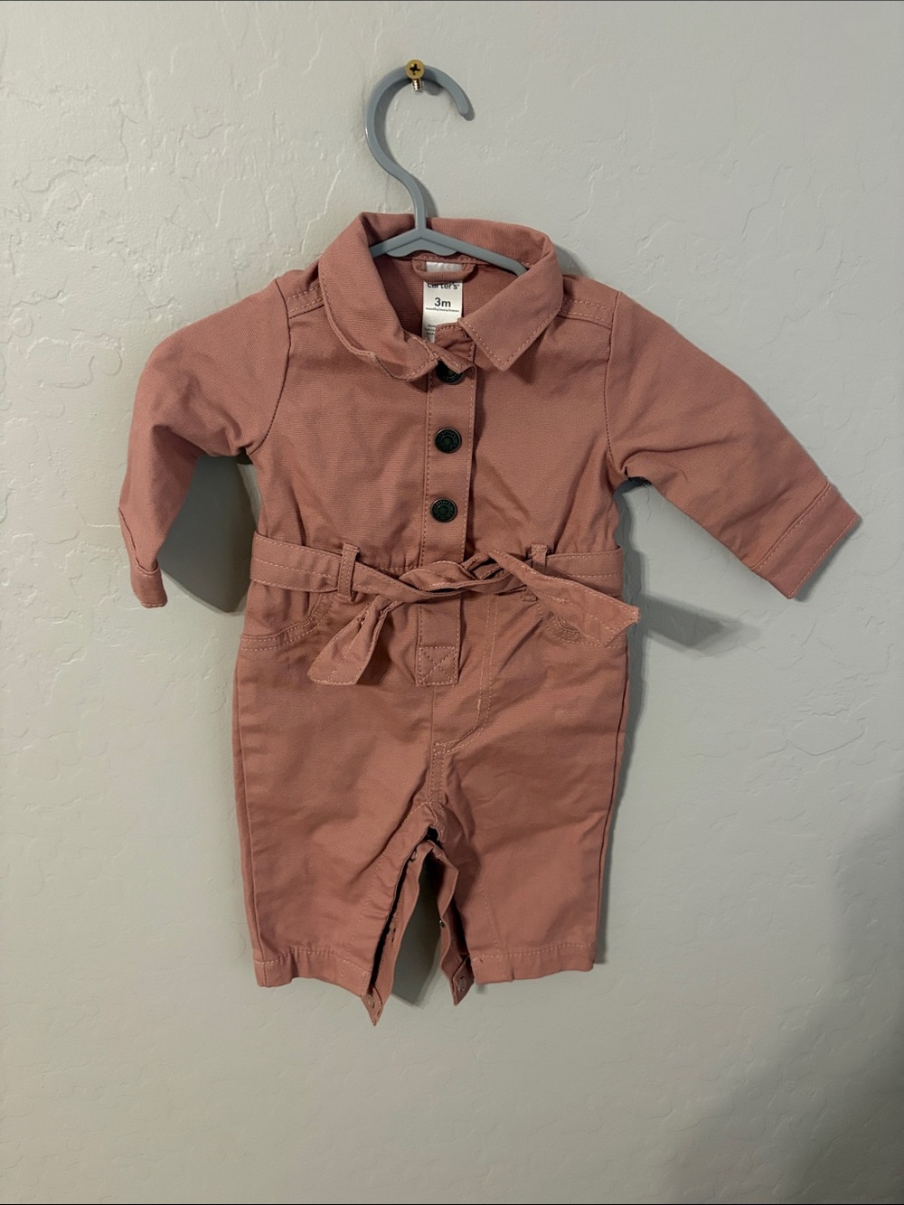 Carter's Dusty Rose Long-Sleeve Baby Jumpsuit with Waist Tie